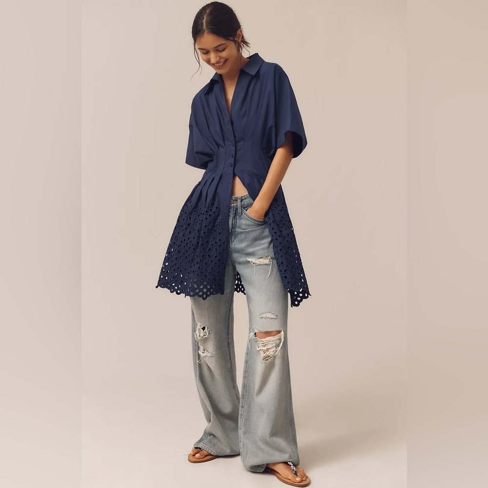 NWT Size XL - The Tobie Eyelet Pleated Mini Shirt Dress by Exquise (NWT US 228) - Picture 7 of 16